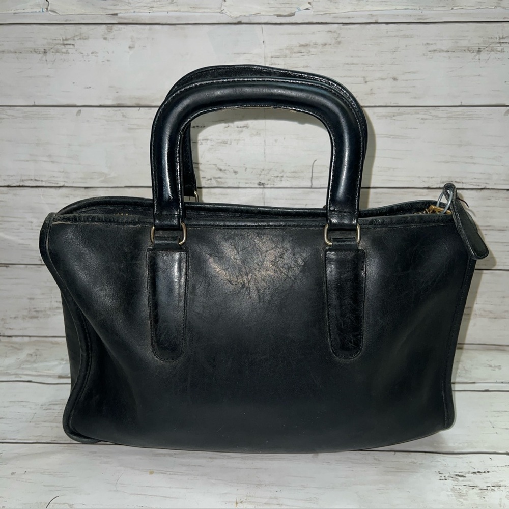 Vintage 1970's COACH Black Glovetanned Leather Slim Satchel Briefcase Work Bag
